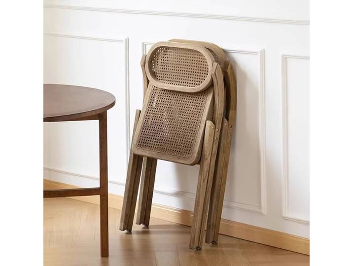 Ensemble de 2 chaises de salle à manger pliantes rétro du milieu du siècle, meubles de cuisine esthétiques en rotin