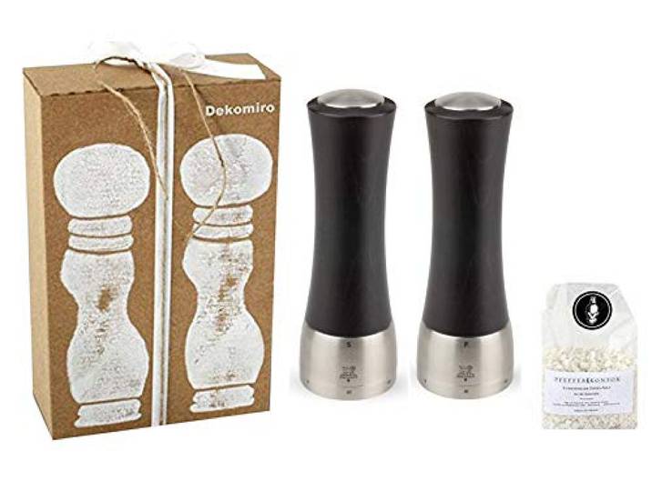 Peugeot Set Madras schoko Salzmühle und Pfeffermühle 21 cm Geschenkset mit 100 gr. Salz