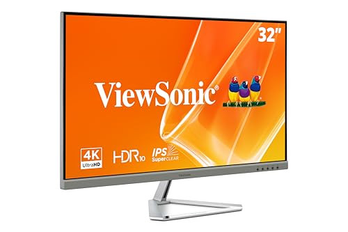 ViewSonic VX3276-4K-MHD 32 Inch 4K Ultra HD Design Monitor met HDR en Luidspreker, Zilver/Zwart