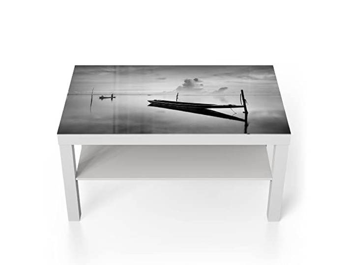 DEQORI Glastisch weiß groß 90x50 cm Motiv Boote auf ruhiger See ausgefallener Beistelltisch aus Glas Hochglanz Couchtisch fürs Wohnzimmer moderner Couch Tisch mit Design