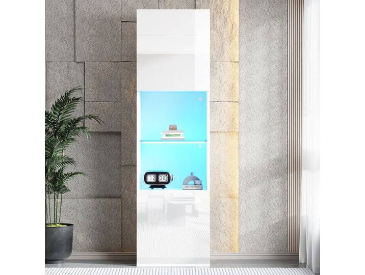 Vitrine Armoire avec Éclairage Led 1 Étagère en Verre Vitrine Brillante Haute 45x35x160 cm Vitrine Salle a Manger Armoire