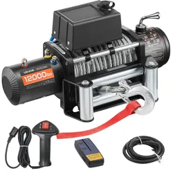 VEVOR Elektrische Seilwinde, 5400 kg, 12 V DC LKW-Winde mit Φ 9,1 mm x 26 m Stahlseil, kabellose & kabelgebundene Fernbedienung, geeignet zum Abschleppen von SUV, Jeep, Anhänger, Boot, Geländewagen
