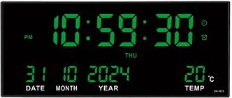 Daily Discovery Digital Wall Clock Large LED Wall Clock With 8 Alarms Calendar Temperature Display green