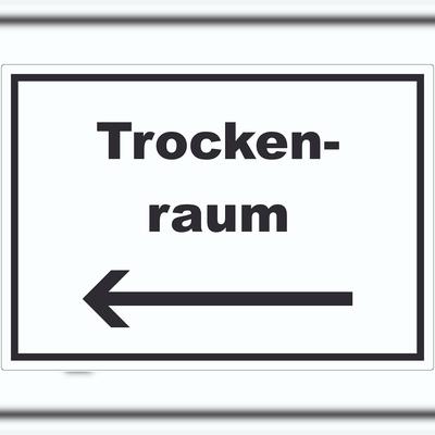 HB-Druck Trockenraum Aufkleber mit Text und Richtungspfeil links Wäsche trocknen waagerecht A9 (37x52mm)