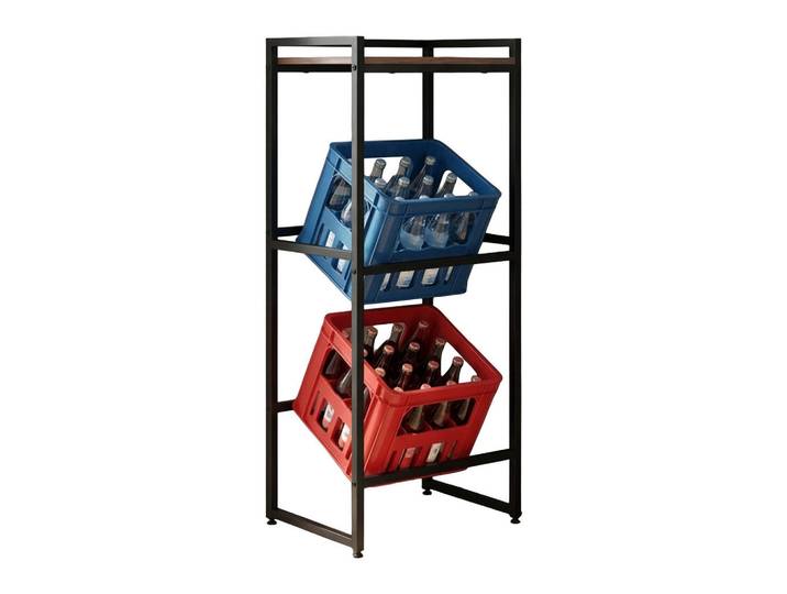Relaxdays Getränkekistenregal Schwarz Braun mit Ablage 47 cm, Mehrfarbig, Metall, Holzwerkstoff, 47x117x32 cm, Freizeit & Co, Heimwerken, Werkstatteinrichtung