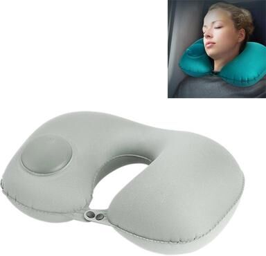 Snug & Styled ComfortPress Auto Inflating Travel Neck Pillow For Airplane, Car & Office Support grey