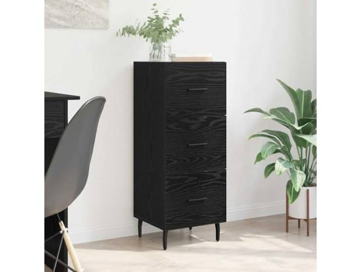 HEFZGDB Modernes Sideboard Schwarz Eichen-Optik mit Schubladen und Metallbeinen, Sideboard aus Holzwerkstoff mit Aufbewahrung für die Wohnzimmereinrichtung, mit Wandhalterung