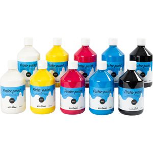 Creativ-Company Temperafarben 642090, 5 Farben, farbintensiv, in Flaschen, 10x 500 ml