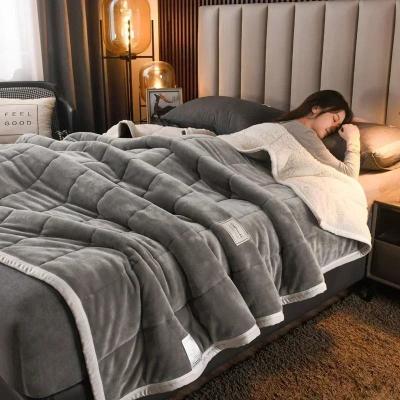 Uplifted Goods Luxury Flannel Fleece Blanket With Lambs Wool Lining g 59x79 In