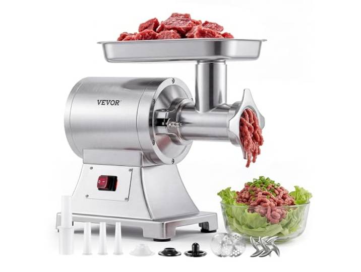 VEVOR Elektrischer Fleischwolf 750 W 4,2 kg/min Profi-Fleischzerkleinerer für Küchen, Restaurants und Metzgereien, mit 3 Wurstfüllrohren, 2 Lochscheiben, Kibbe-Set, Fleischstopfer und ETL-Prüfung