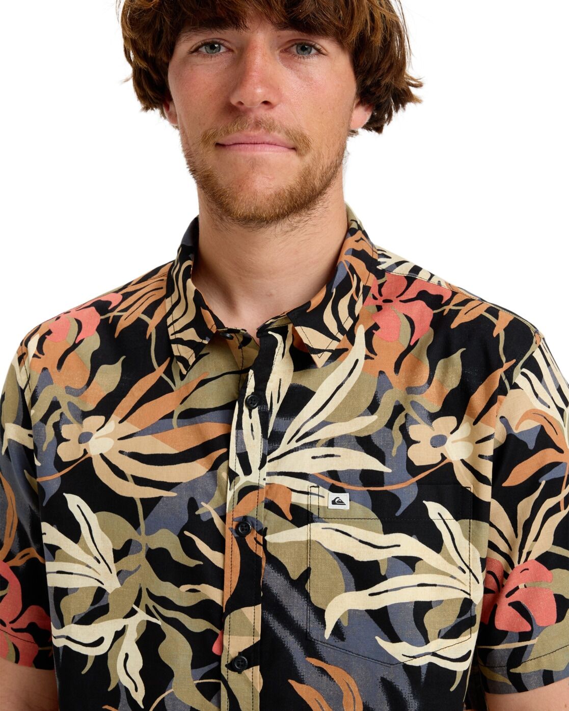 Kurzarmhemd QUIKSILVER "Apero Classic", Herren, Gr. L, US-Grössen, schwarz (schwarz blauweed shirt), 100% Baumwolle, Hemden Kurzarmhemd schwarz blauweed shirt L, US-Grössen