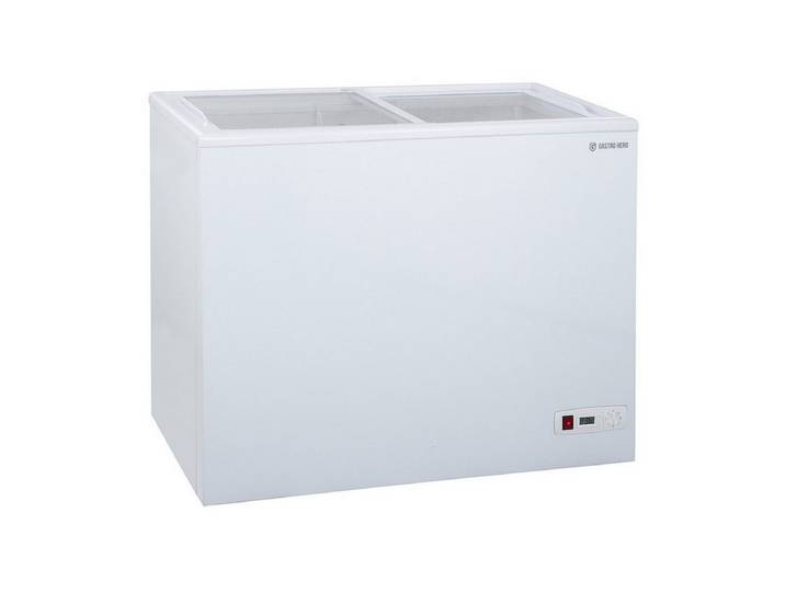 GastroHero Gefriertruhe Tiefkühltruhe ECO 200 mit Glasschiebedeckel TKTR-ECO200N, 96 cm breit, 197 l, 70 mm Isolierung, statische Kühlung, mechanisches Thermostat