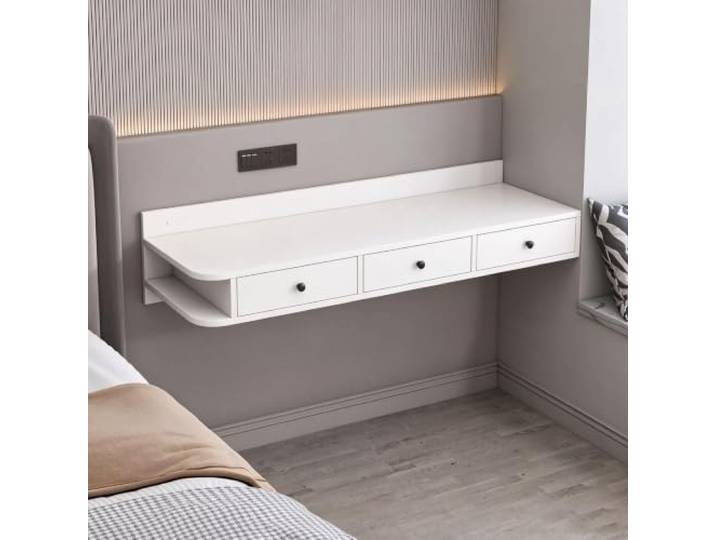 CJWKXQOL Wandmontierter schwebender Schminktisch aus Massivholz Mehrere Schubladen und offenes Regal, platzsparend für Schlafzimmer und Wohnungen(White,140*40cm/55.1*15.7in)