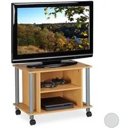 Relaxdays TV Tisch mit Rollen und 2 Fächern Grau,Hellbraun