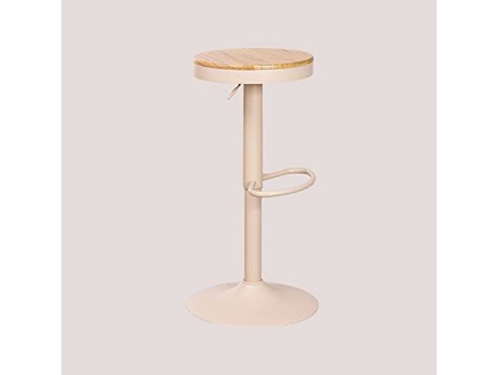 SKLUM Höhenverstellbarer Barhocker aus Stahl und Ulmenholz Bardder Beige Leinen