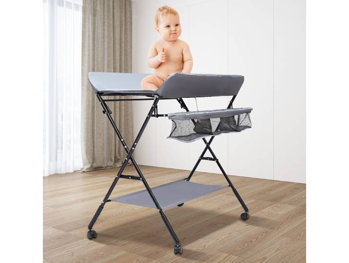 Table à langer avec roues mobiles, Table à langer pliable multifonctionnelle, Table à langer réglable en hauteur pour nouveau-nés