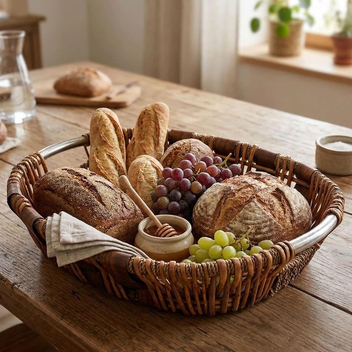 Handgemaakte decoratieve wilgentenen mand als fruitschaal - Donkerbruin - 54 x 41 cm