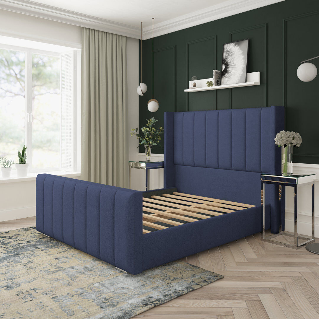 Lark Manor Aspen Wool Upholstered Bed Frame Sapphire Single (3')