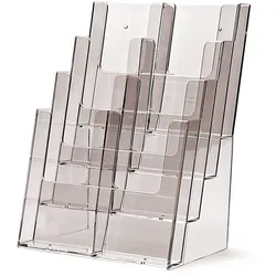 Prospekthalter DIN A4 DIN lang vierstufig Aufsteller Prospektständer Acryl glasklar Prospekthalter DIN lang oder A4