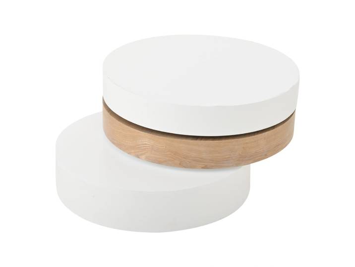 Table basse cylindrique plateau rotatif 360°, blanc & effet bois