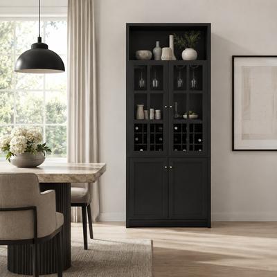 Fundinbaths 78.7 Inch Tall Wine Cabinet with Glass Doors, 18-Bottle Rack, Stemware Holder and Shelves