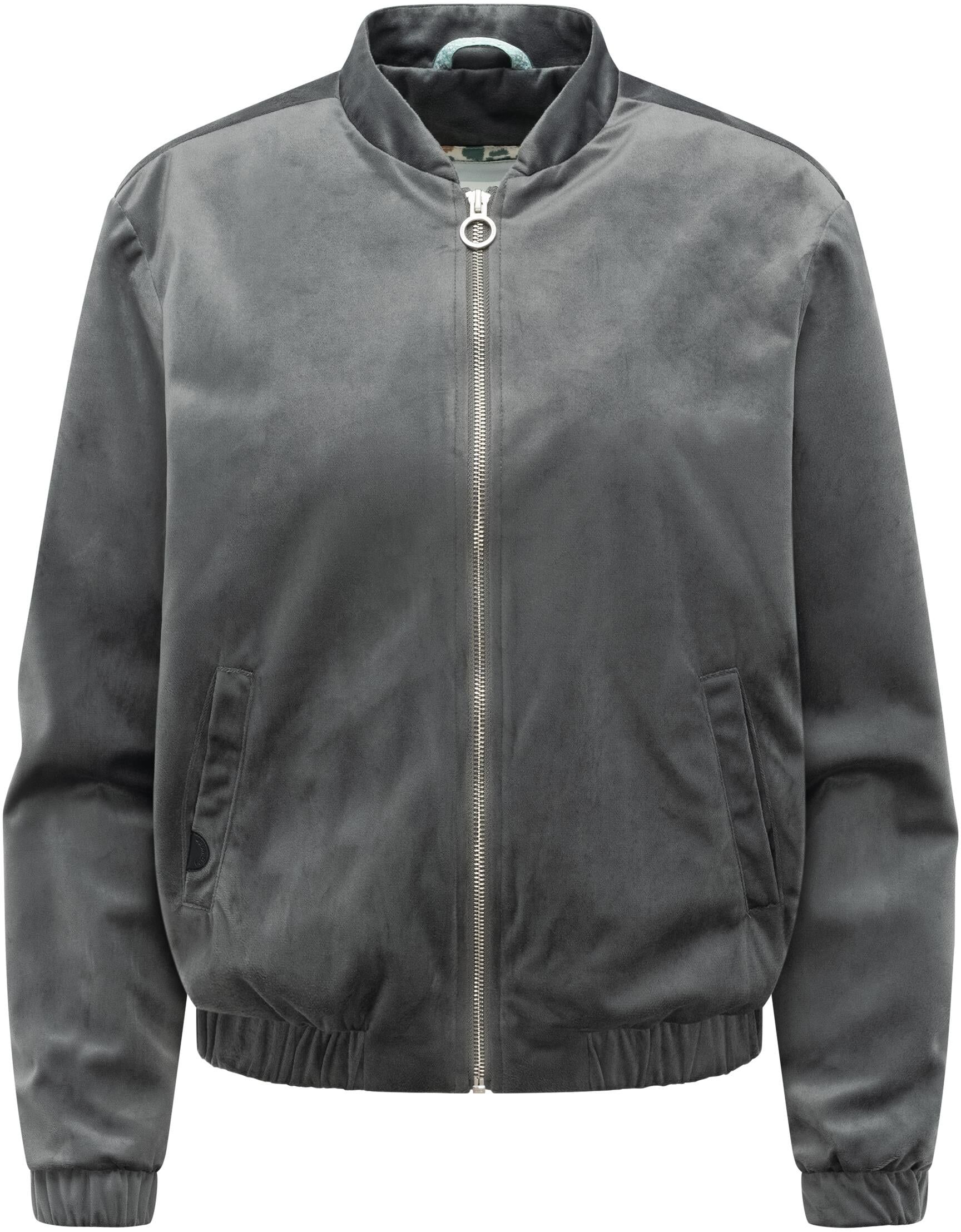 Bomberjacke RAGWEAR "Velvetie", Damen, Gr. XL (42), grau (hellgrau), Samt, Obermaterial: 100% Polyester. Innenfutter: 100% Polyester, lässig geschnitten hüftlang, hoch geschlossener Ausschnitt, Bündchen, Jacken Bomberjacke, Modische Blousonjacke aus kusch
