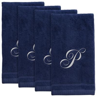 Creative Labs Monogrammed Navy Blue Towels Fingertip Embroidered with Initials
