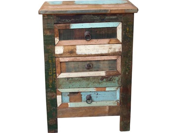 GURU SHOP Antiker bunter Schubfachschrank, Nachtschrank aus Holz, Modell 10 Massives Design, ideal für Antik- und Kolonialstil, vielseitig einsetzbar, charmante Ergänzung für jeden Raum.