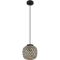 Hängelampe Hängeleuchte Pendelleuchte Esstischlampe Wohnzimmerleuchte, Höhenverstellbar Bambus Natur Metall schwarz Bohostil, 1x LED 7W 806Lm warmweiß, DxH 20x120cm