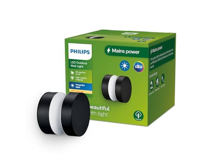 PHILIPS Outdoor Laven Wandleuchte 6W, 2700 Kelvin warmweißes Licht, IP44 wetterfest, schwarz
