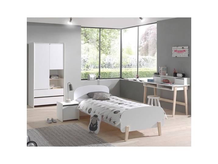 BODHI WHITE - Lit 90x200cm + Chevet + Armoire 2P + Bureau