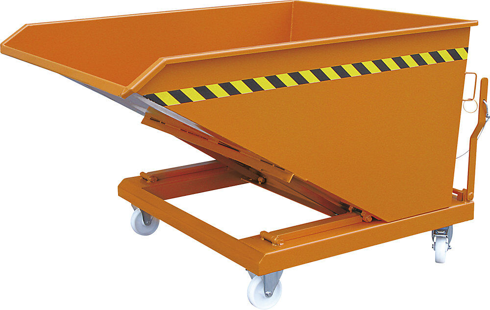 kaiserkraft Kippbehälter, mit Scheren-Kipp-Mechanismus, Volumen 500 l, reinorange RAL 2004