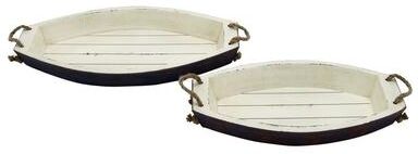 Studio 350 White Wood Sail Boat Living Room Decor Tray with Rope Handles (Set of 2)
