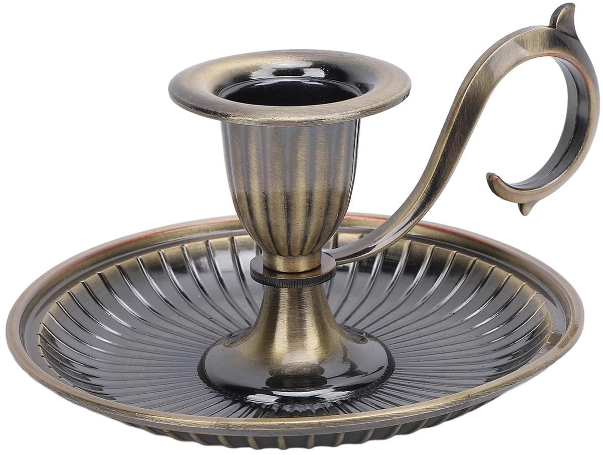 Dailygoods Kandelaar Vintage Stijl - Zinklegering met Gebogen Handvat - Bruin