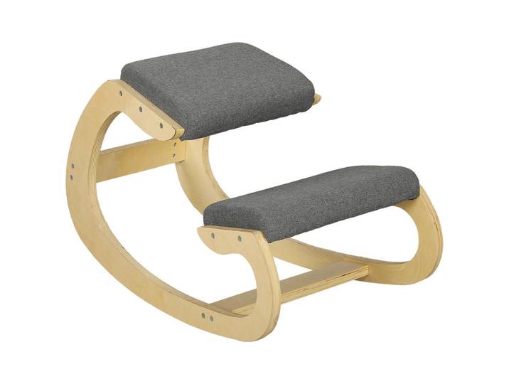 Homcom Ergonomischer Kniehocker für Homeoffice, verbessert die Körperhaltung, Grau, Holz, 85x55x55 cm, Gartenmöbel, Gartenstühle