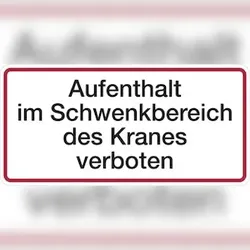 Hinweisschild, Aufenthalt im Schwenkbereich, 170x350mm, Alu geprägt - 350x170x0.45 mm Aluminium geprägt