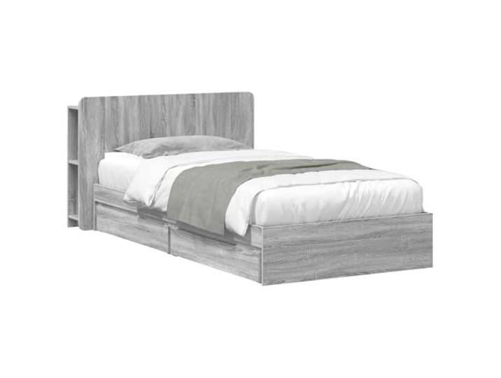 LKJephalotrop Bettgestell mit Stauraum 75x190cm Einzelbett Grau Sonoma Praktisches Einzelbett für das Schlafzimmer mit integriertem Kopfteil-Schrank und Bettschubladen für mehr Ordnung.