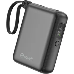 Muvit power bank 10000mAh USB-A 22W + Type C PD35W + 2 cables Type C (PD35W y PD20W) black (10000 mAh, 35 W), Powerbank, Schwarz
