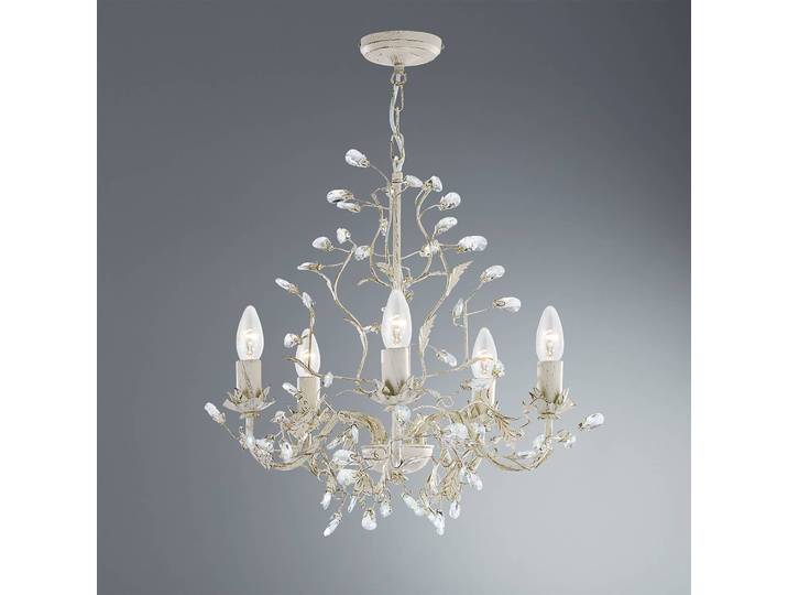 Lustre Almandite I 50 x 48 x 50cm Blanc/Beige 5 Matériau : Verre, Métal Surface en métal : Laqué Type de métal : Acier Type de verre : Cristal