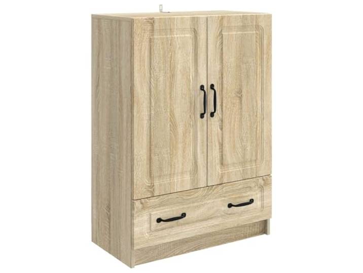 KPOTUERTU Sideboard Sonoma-Eiche 66 x 34,5 x 92 cm Holzwerkstoff Rechteckiges Design, Schubladen, Regalbretter, 90°-Pendeltür, Scharnier, Metallgriffe, feuchtes Tuch