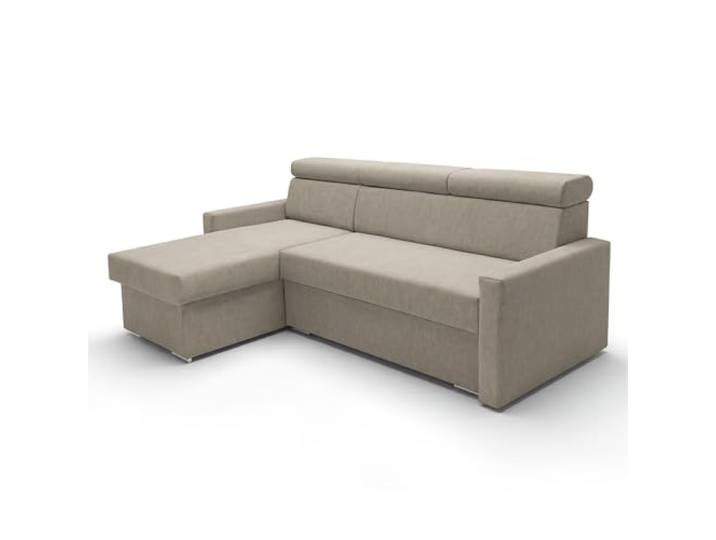 SOFILAND Ecksofa Vega L mit Schlaffunktion & Bettkasten – Breite Individuell Anpassbar bis +20cm – Wall-Hugger Design Wandbündig – Freistehend – Samtstoff Best – Tierfreundlich (Beige)