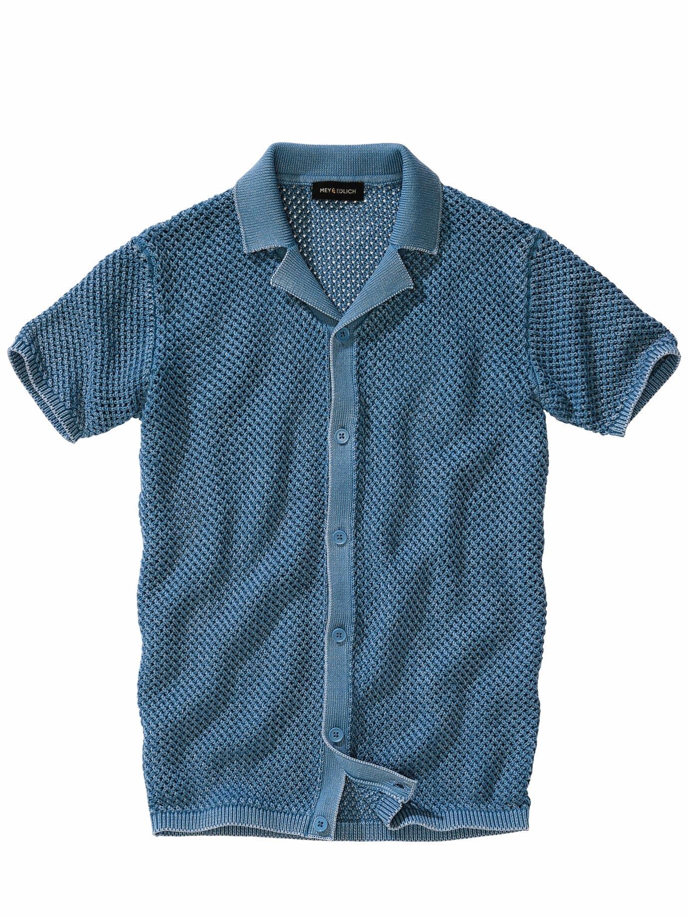 Mey & Edlich Herren Waben-Strickpolo Blau 100 % Baumwolle (Rohstoff aus kontrolliert biologischem Anbau)