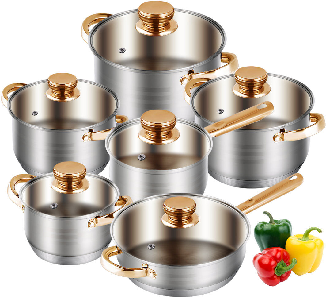 Blue Elephant 12 - Piece Stainless Steel Cookware Set Silver 12