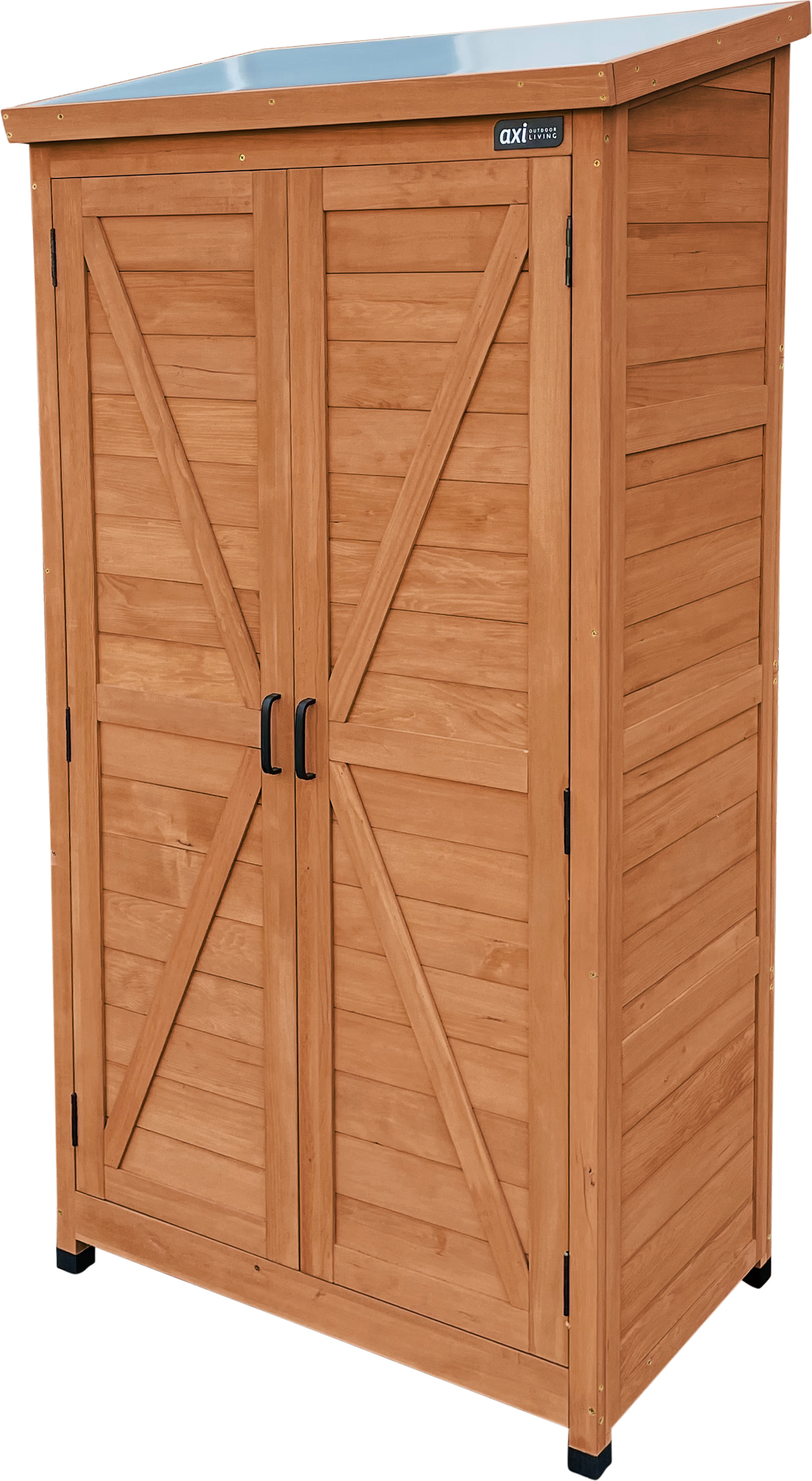 AXI Hugo Gartenschrank aus Holz in Kaffeebraun | Geräteschrank / Geräteschuppen für den Garten mit 3 festen Ablagen | 85 x 52 x 174 cm