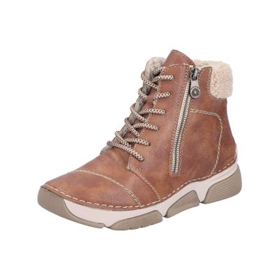 Schnürstiefelette RIEKER "Rieker Stiefelette Lederimitat/Textil", Damen, Gr. 36, braun (zimt), Lederimitat, Textil, Schuhe Schnürstiefelette