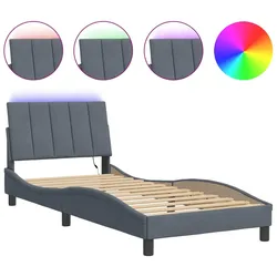 vidaXL Bettgestell mit LED-Leuchten Dunkelgrau 90x200 cm Samt