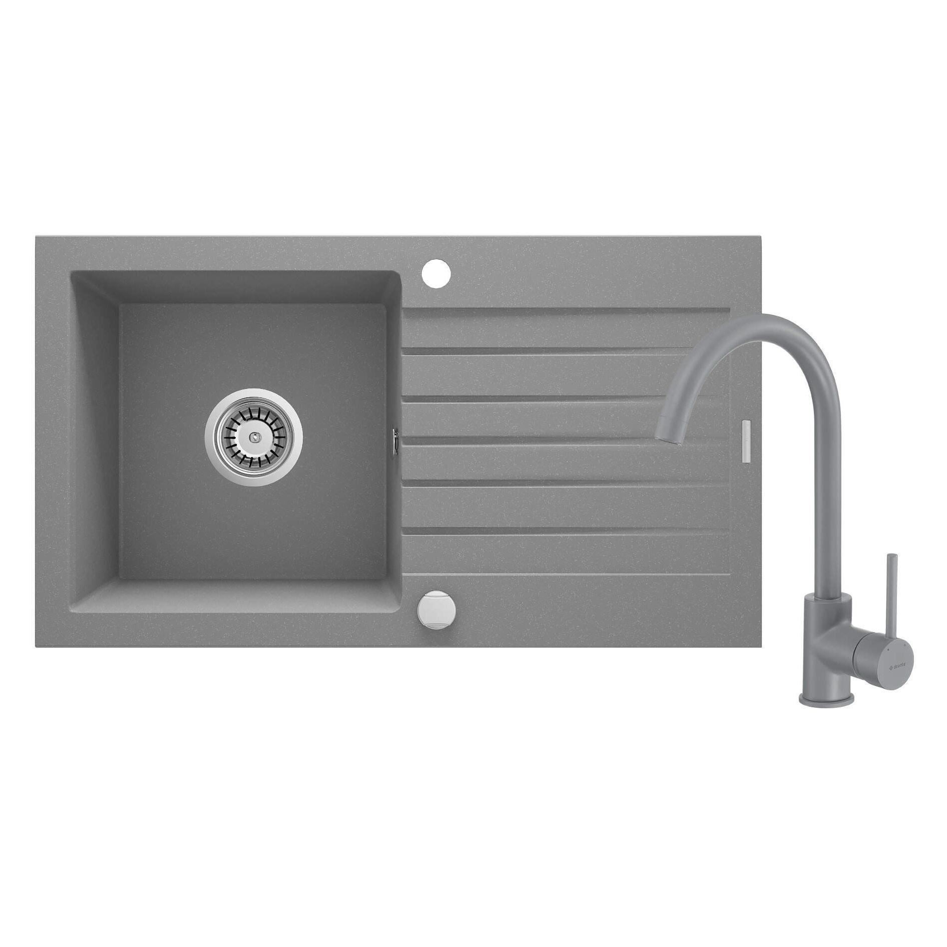 Granitspüle mit 1-Becken-Armatur mit Abtropffläche (Einbauspüle mit Abtropffläche, 44 cm, 76 cm) (ZQZBS113)