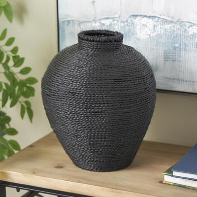 ARCILLA ELEMENTAL Black Metal Handmade Wrapped Pot Decorative Vase
