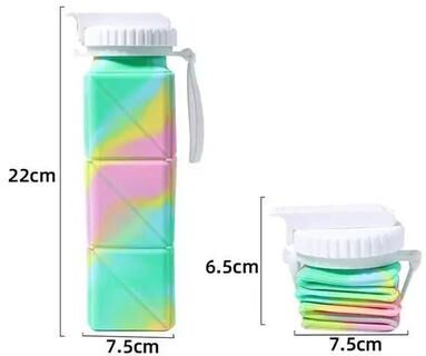 Inspire Curations 620ml Collapsible Silicone Water Bottle With Straw Lid Leakproof BPA Free Travel Bottle colorful