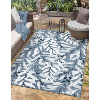 Outdoorteppich "Olivia, LAGERRÄUMUNG", blau (blau,grau), B:160cm H:8mm L:230cm, Polypropylen, MYFLAIR MÖBEL & ACCESSOIRES, Teppiche, Outdoorteppich, Blätter Motiv, Hoch-Tief Effekt, Outdoor geeignet, Balkon, Terrasse